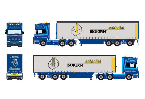 RASMUS K. JENSEN; SCANIA R4 TOPLINE 6X2 NACHLAUFACHSE PLANENANHÄNGER 01-4041